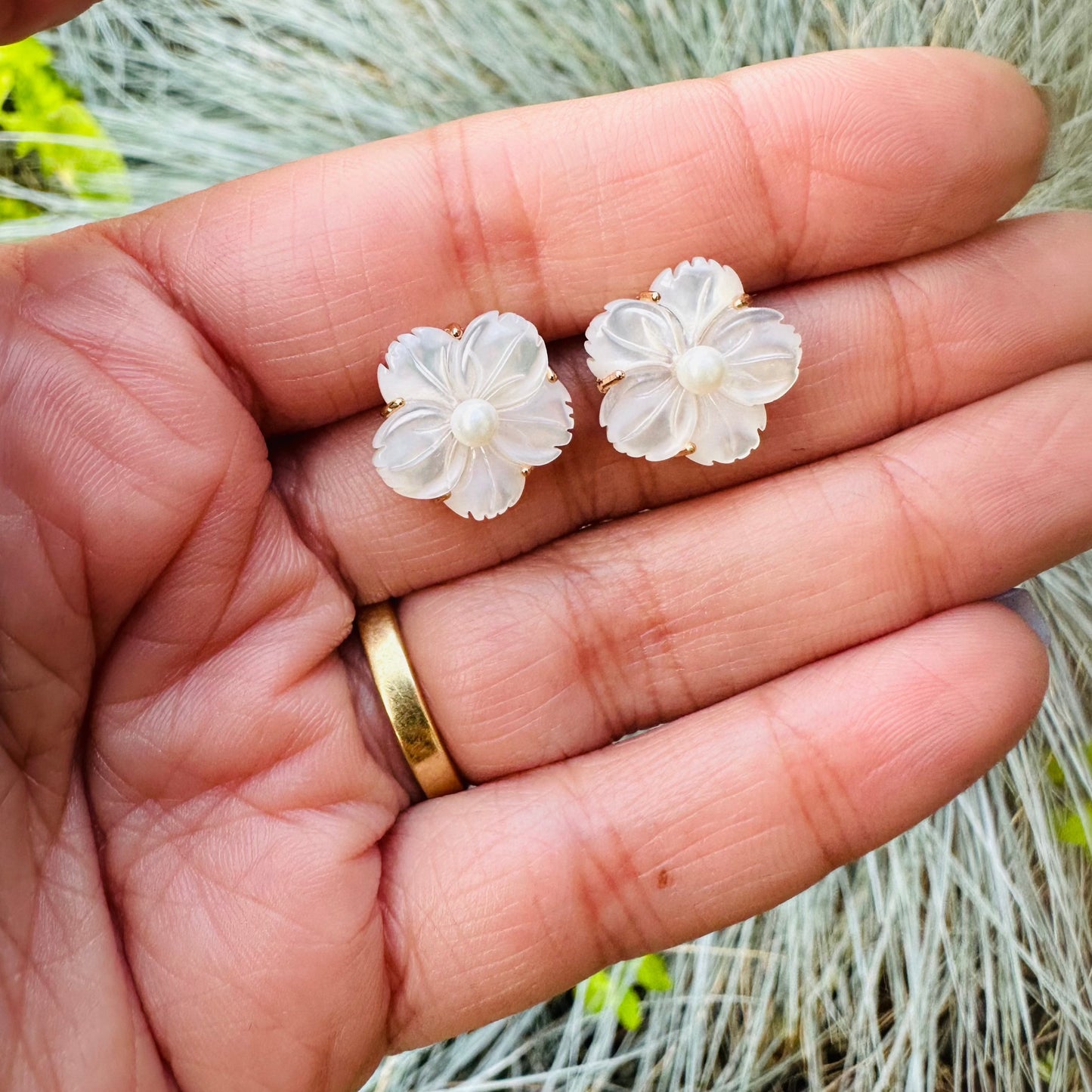 Cactus Flower Mother of Pearls Stud Earrings