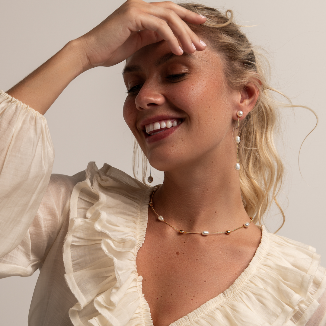 Natural Pearl & Gold Bead Necklace