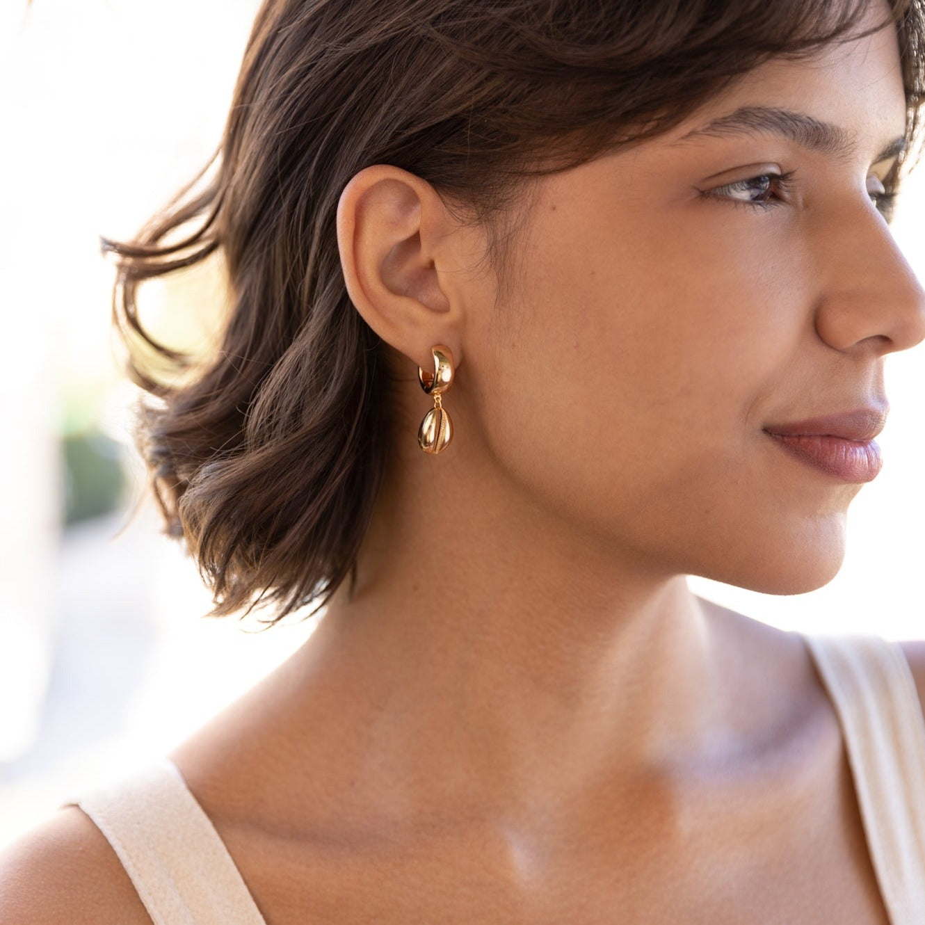 Cowrie Shells Pendant Hoops